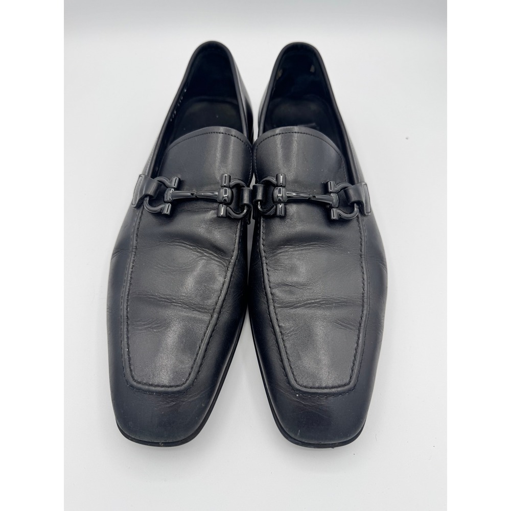Salvatore Ferragamo Mens Black Leather Gancini Bit Loafers 11.5 D Made in Italy